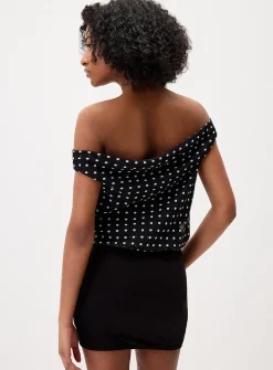Polka-dotted draped chiffon minidress