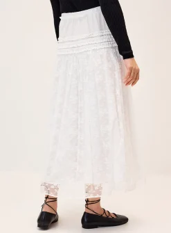 Poplin and lace maxi skirt