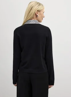 Poplin shirt collar fine-knit cardigan