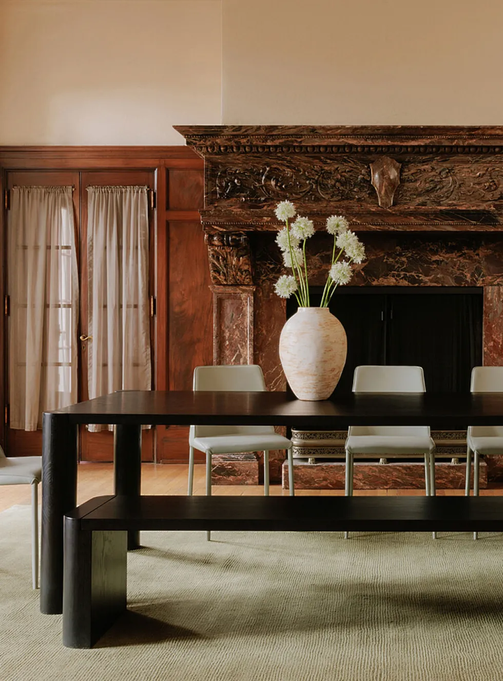 Post black oak wood large dining table