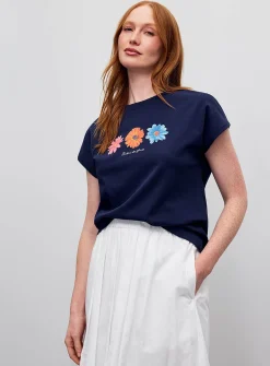 Printed 100% organic cotton cap-sleeve T-shirt