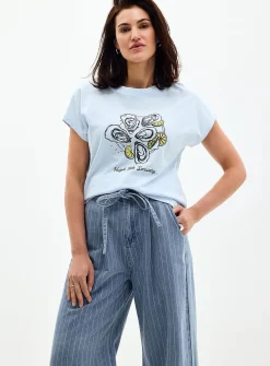 Printed 100% organic cotton cap-sleeve T-shirt