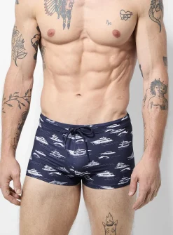 Printed fitted swim trunk