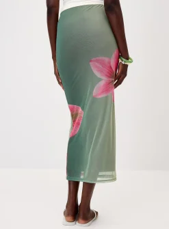 Printed mesh maxi skirt