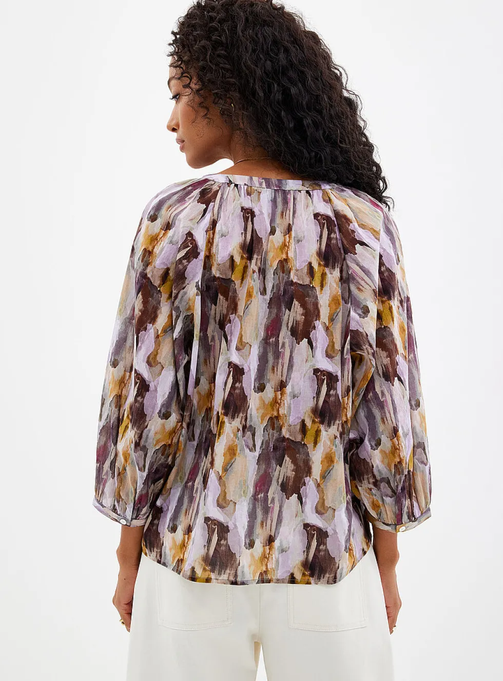 Printed puff-sleeve voile blouse