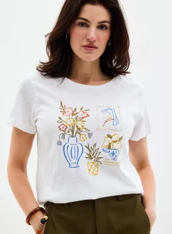 Printed pure cotton slub T-shirt