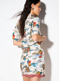 Printed side-tie wrap miniskirt
