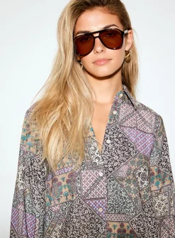 Printed ultra-long shirt
