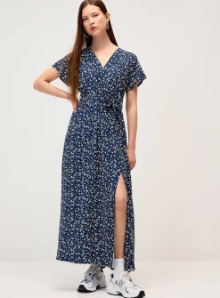 Printed wraparound maxi dress