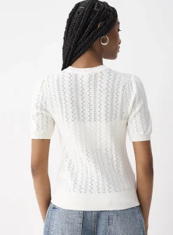 Puff sleeve pointelle knit sweater
