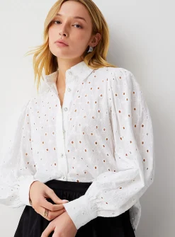 Puff-sleeve broderie anglaise shirt