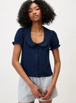 Puff-sleeve Peter Pan collar blouse