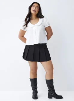 Puff-sleeve Peter Pan collar blouse