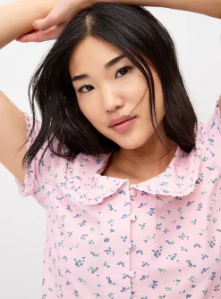 Puff-sleeve Peter Pan collar blouse