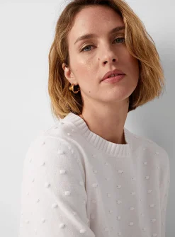 Puff-sleeve pompom sweater