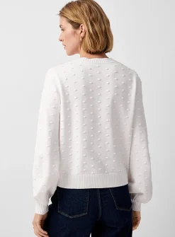 Puff-sleeve pompom sweater