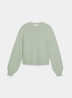 Puff-sleeve pompom sweater