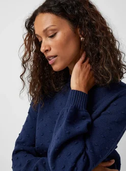 Puff-sleeve pompom sweater