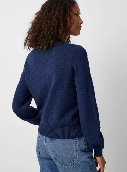 Puff-sleeve pompom sweater