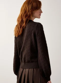 Puff-sleeve pompom sweater
