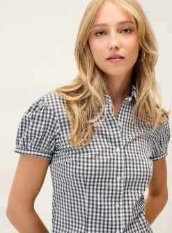 Puff-sleeve poplin shirt