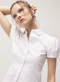 Puff-sleeve poplin shirt
