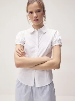 Puff-sleeve poplin shirt