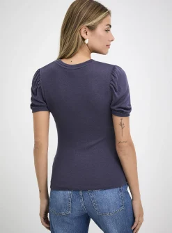 Puff-sleeve supple knit T-shirt