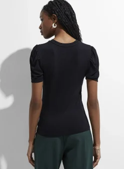 Puff-sleeve supple knit T-shirt