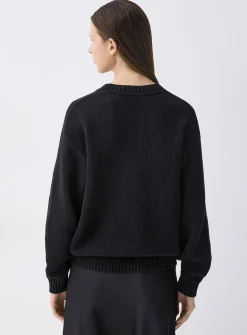 Puff-sleeve thick knit sweater