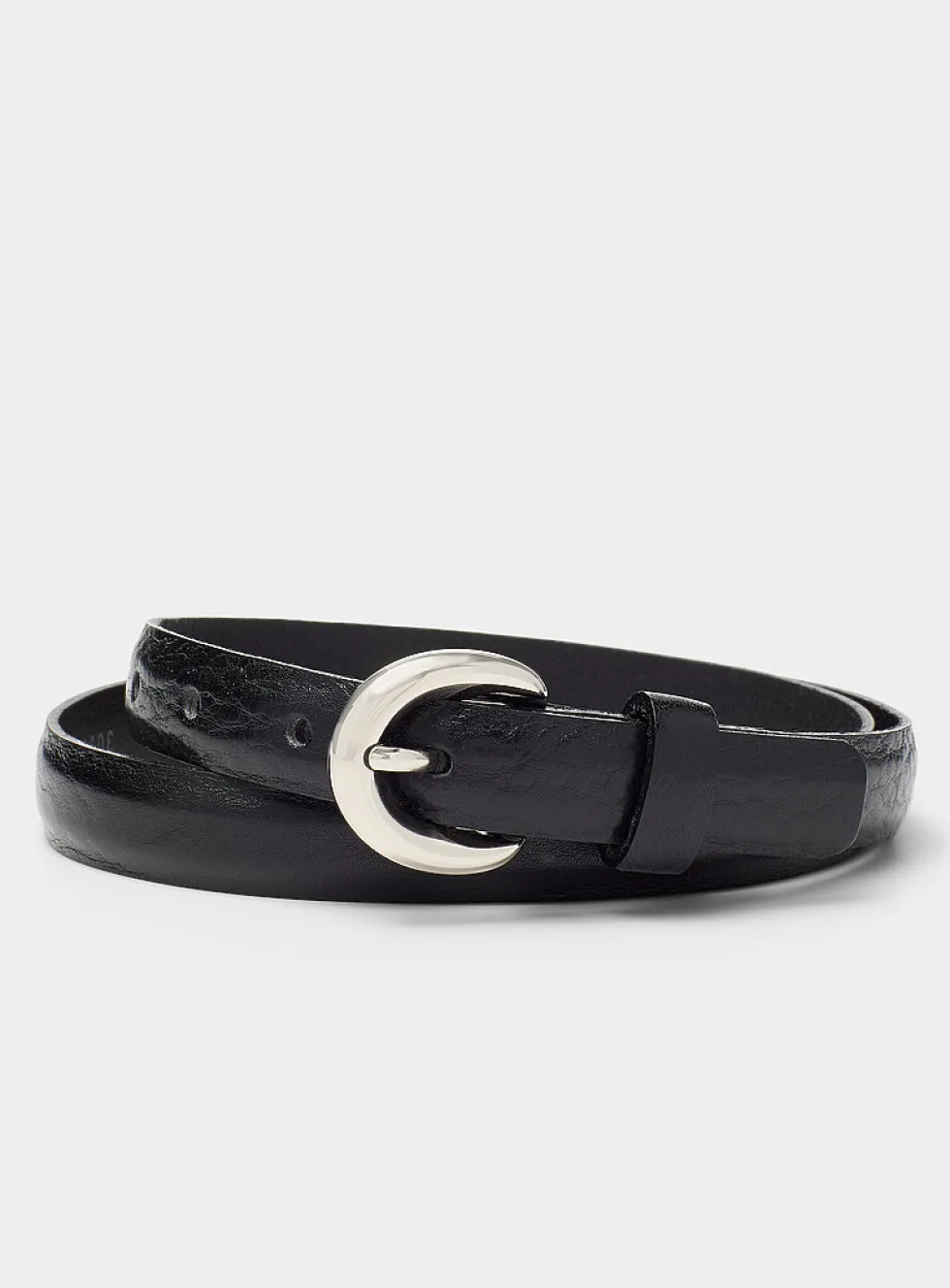 Puffy round-buckle textured leather belt
