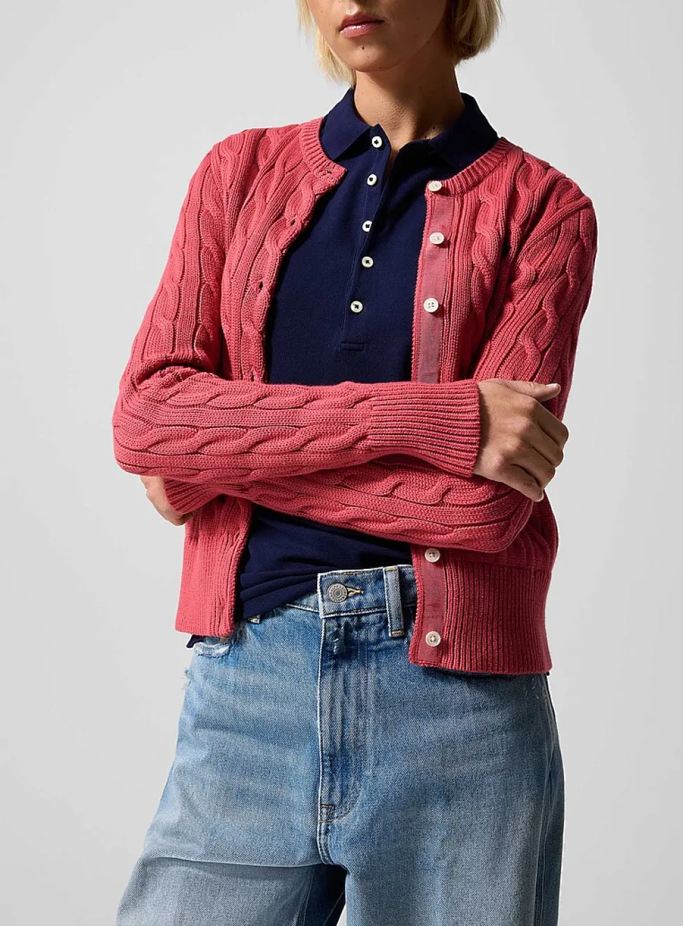 Pure cotton cable-knit cardigan
