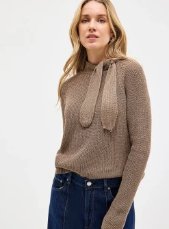 Pure cotton lavallière-neck sweater