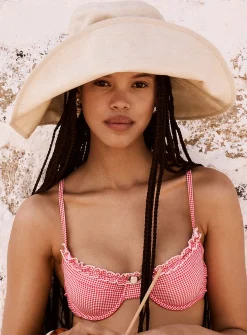 Pure linen buttoned-brim hat