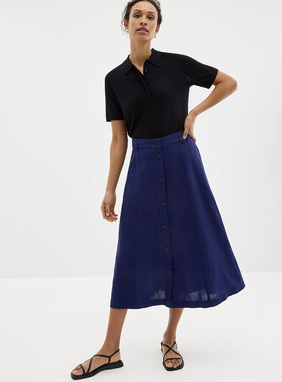 Pure linen button-up skirt