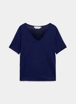 Pure linen V-neck T-shirt