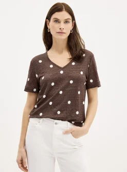 Pure linen V-neck T-shirt