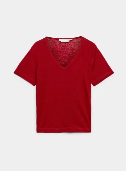 Pure linen V-neck T-shirt