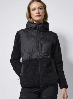 Quilted and bouclé polar fleece hooded jacket