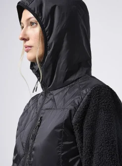 Quilted and bouclé polar fleece hooded jacket
