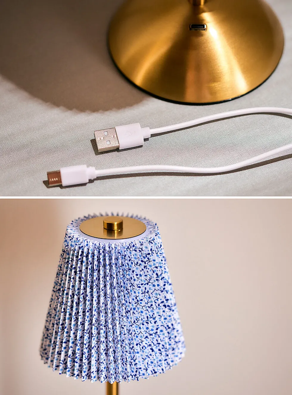 Rechargeable touch lamp with pleated floral shade