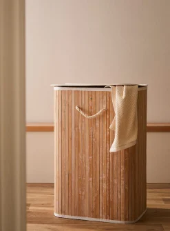 Rectangular bamboo laundry basket