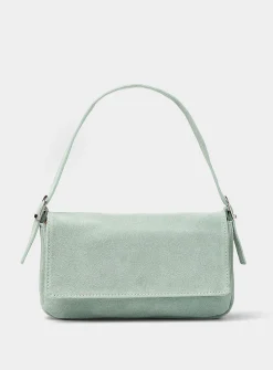 Rectangular suede baguette bag