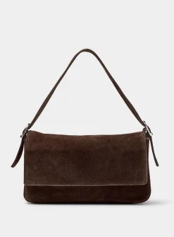 Rectangular suede baguette bag