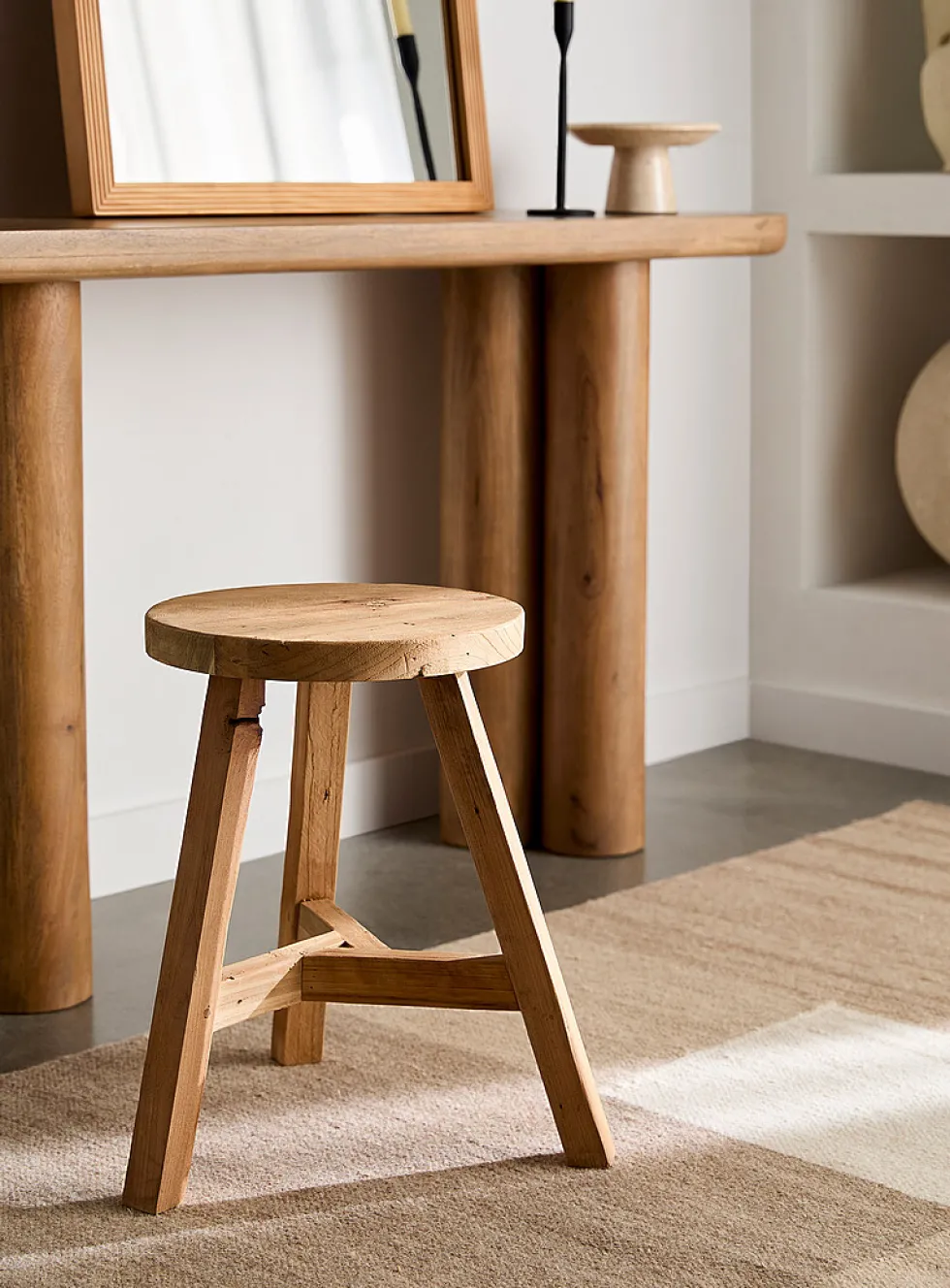 Recycled teak vintage round stool