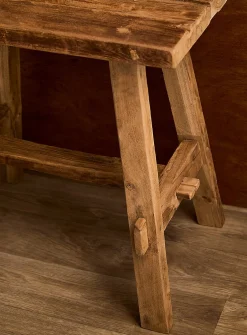 Recycled teak wood narrow rustic stool