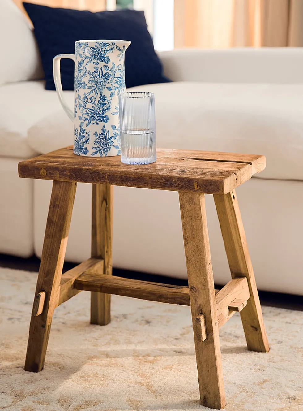 Recycled teak wood narrow rustic stool