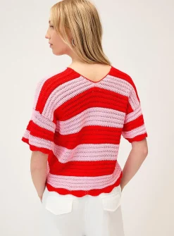 Red and pink crochet cardigan