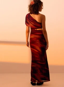 Red waves maxi dress