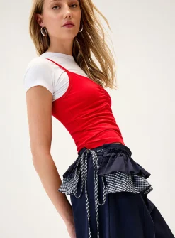 Removable ruffled skirt barrel-leg pant